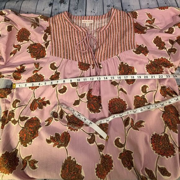 Knox Rose Berry Pink Floral Puff Sleeve Tassel Tie Cottagecore Boho Mini Dress L - Picture 9 of 10